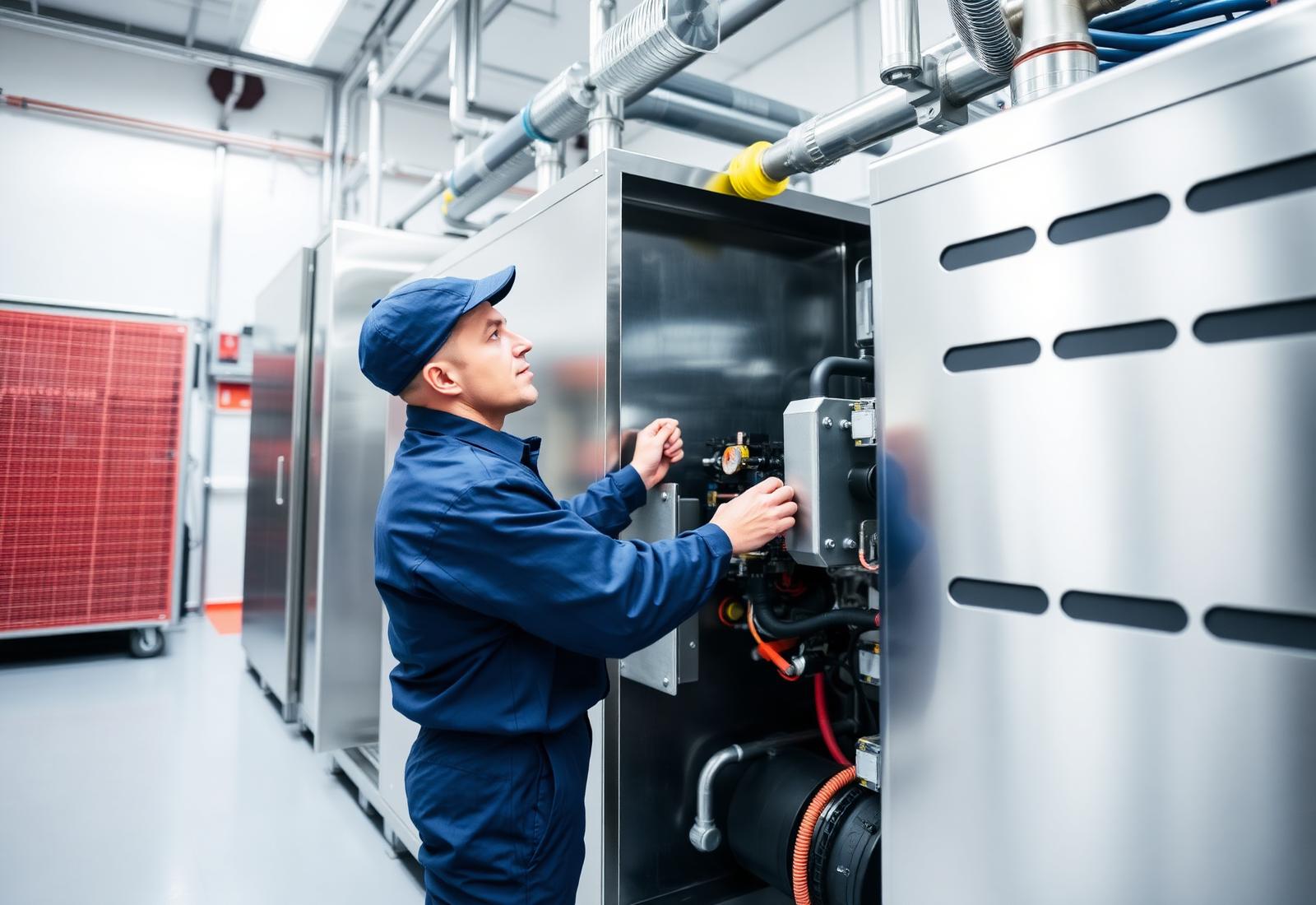 Technician servicing a commercial cold room refrigeration unit
